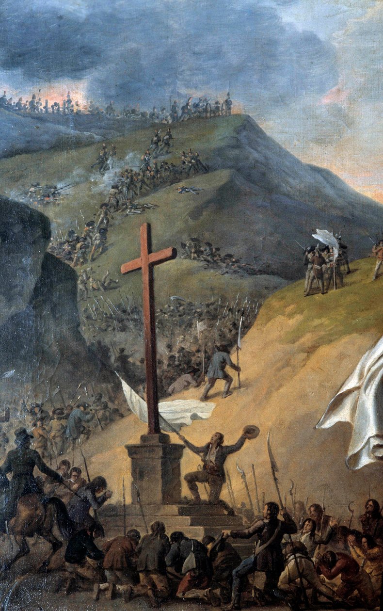 Wars of Vendee (1793-1796): "" Chouans vid foten av Golgata före slaget"" Detalj av "" Porträtt av Louis Marie de Sagères, Marquis de Lescure (1766-1793)"" Målning av Robert Lefevre (1755) - 1830) av Robert Lefevre