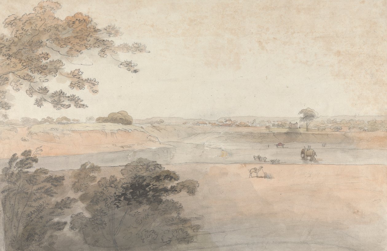 Landskap med kameler och elefanter av Robert Mabon
