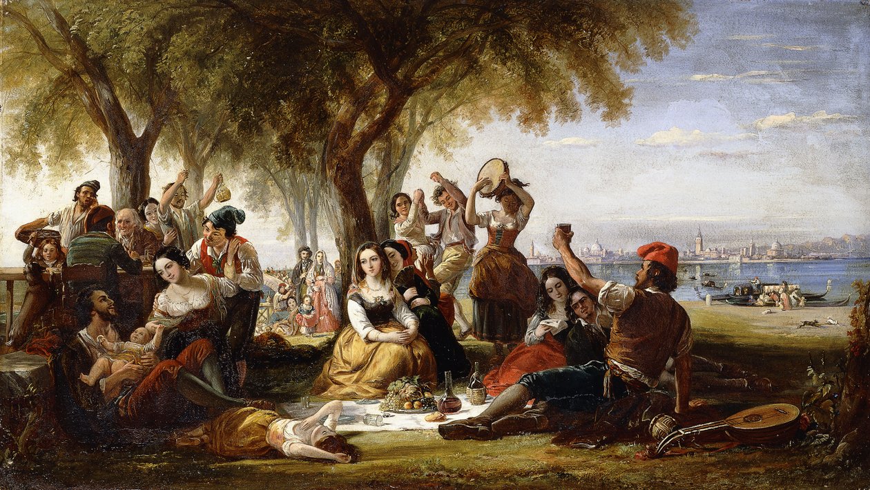En Fiesta-scen, på Lido, nära Venedig, 1848 av Robert McInnes
