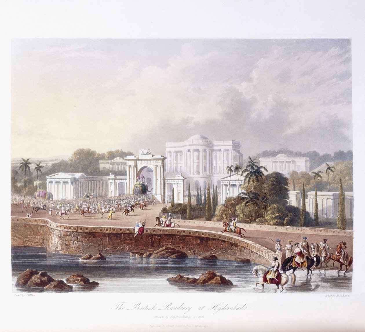 Det brittiska residenset i Hyderabad, 1813; 1830 av Robert Melville Grindlay