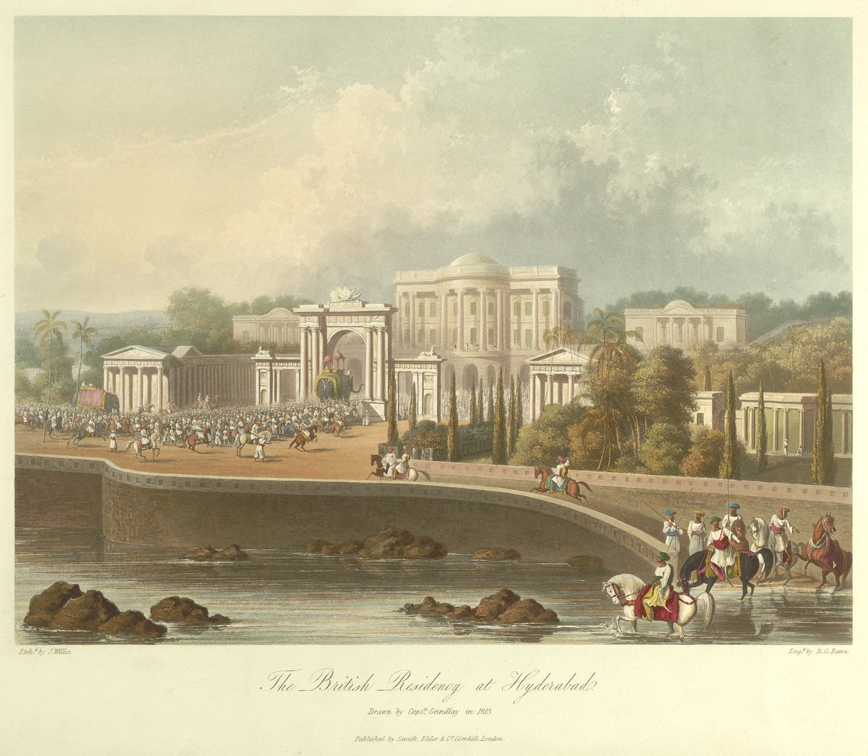 Det brittiska residenset i Hyderabad, ritat 1813 av Robert Melville Grindlay