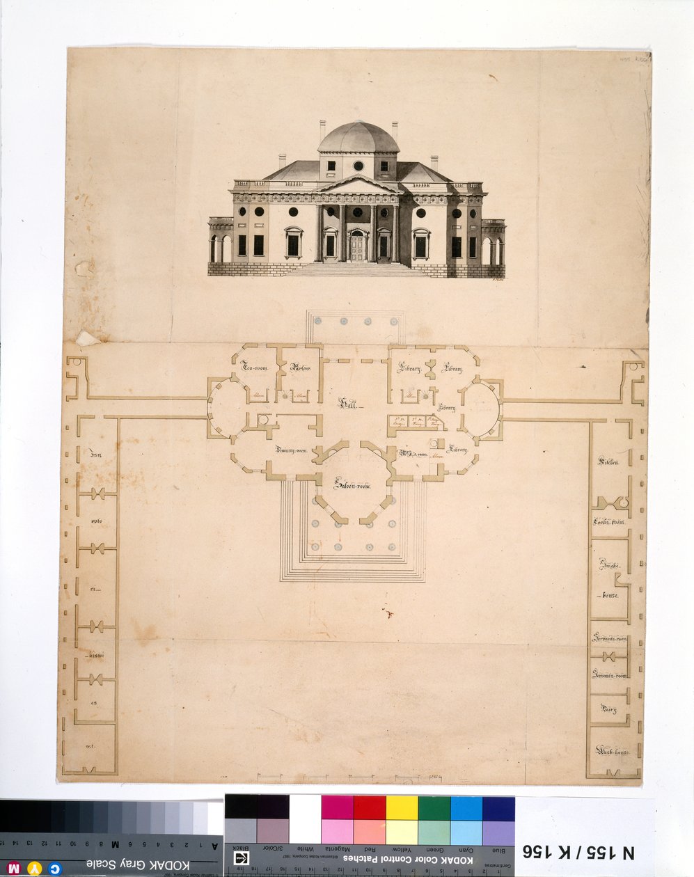 Monticello: 2:a versionen (plan och västerhöjd) av Robert Mills