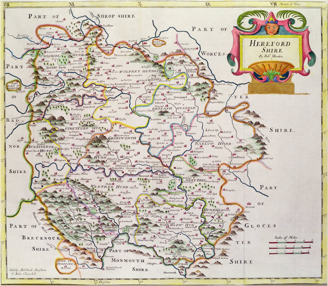 Karta över Herefordshire, 1695 av Robert Morden