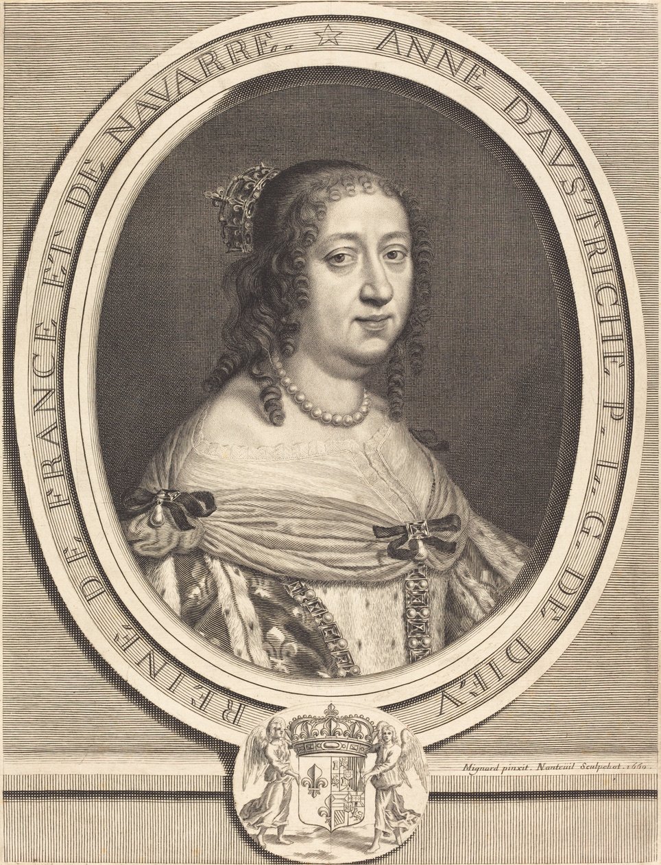 Anne av Österrike, drottning av Frankrike och Navarra av Robert Nanteuil after Pierre Mignard I