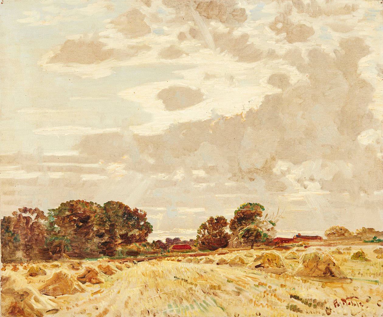 Harvest At the Knowes, East Linton (olja på duk) av Robert Noble