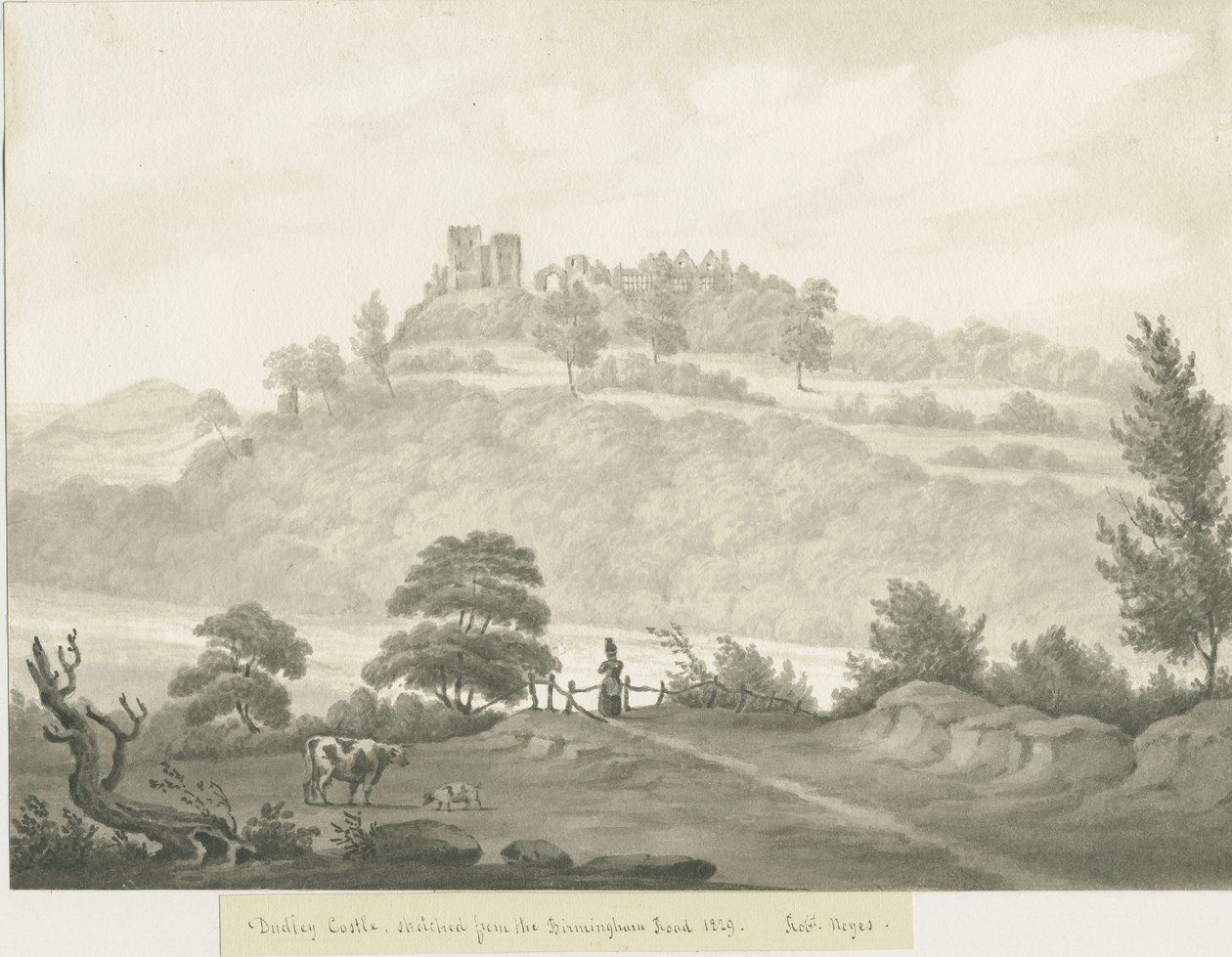 Dudley Castle: sepiateckning av Robert Noyes