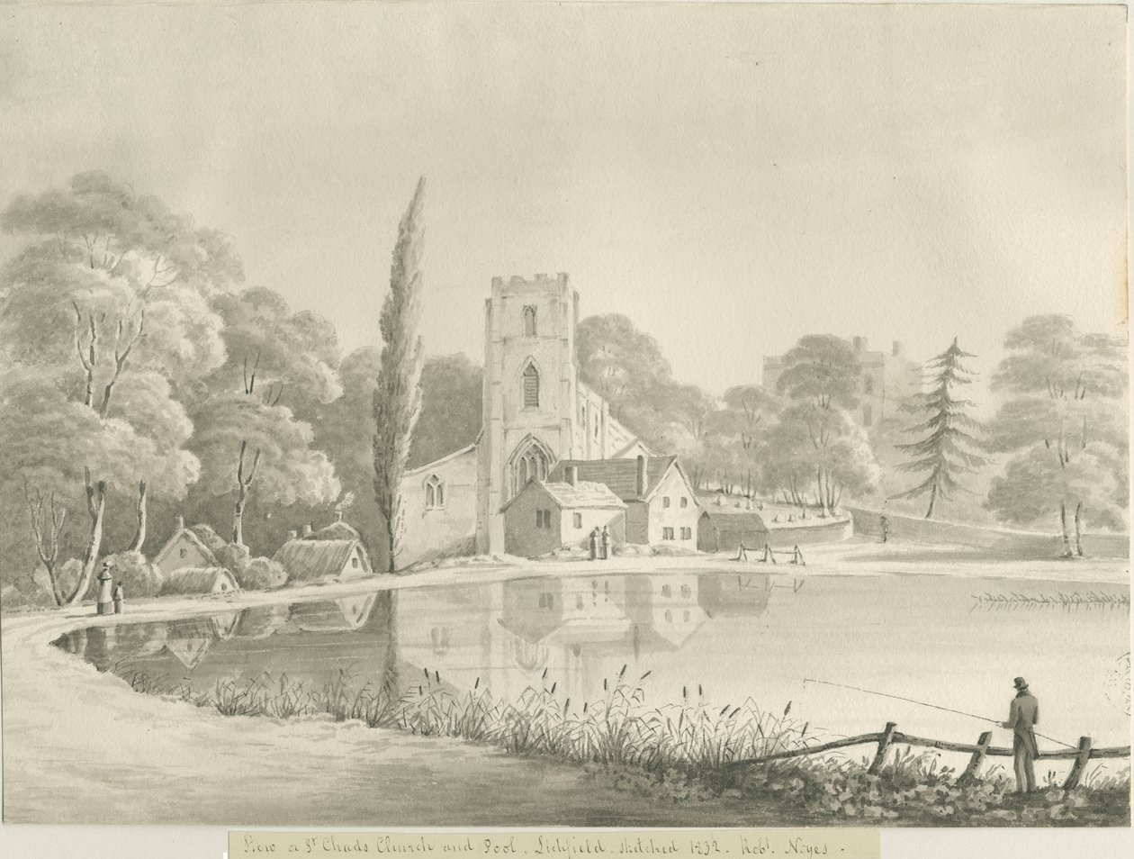 Lichfield - St. Tchads kyrka: sepiatvättteckning av Robert Noyes