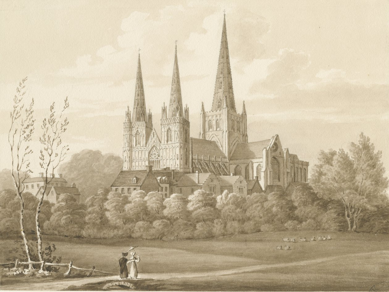 Lichfield Cathedral - West South West View: sepiateckning av Robert Noyes
