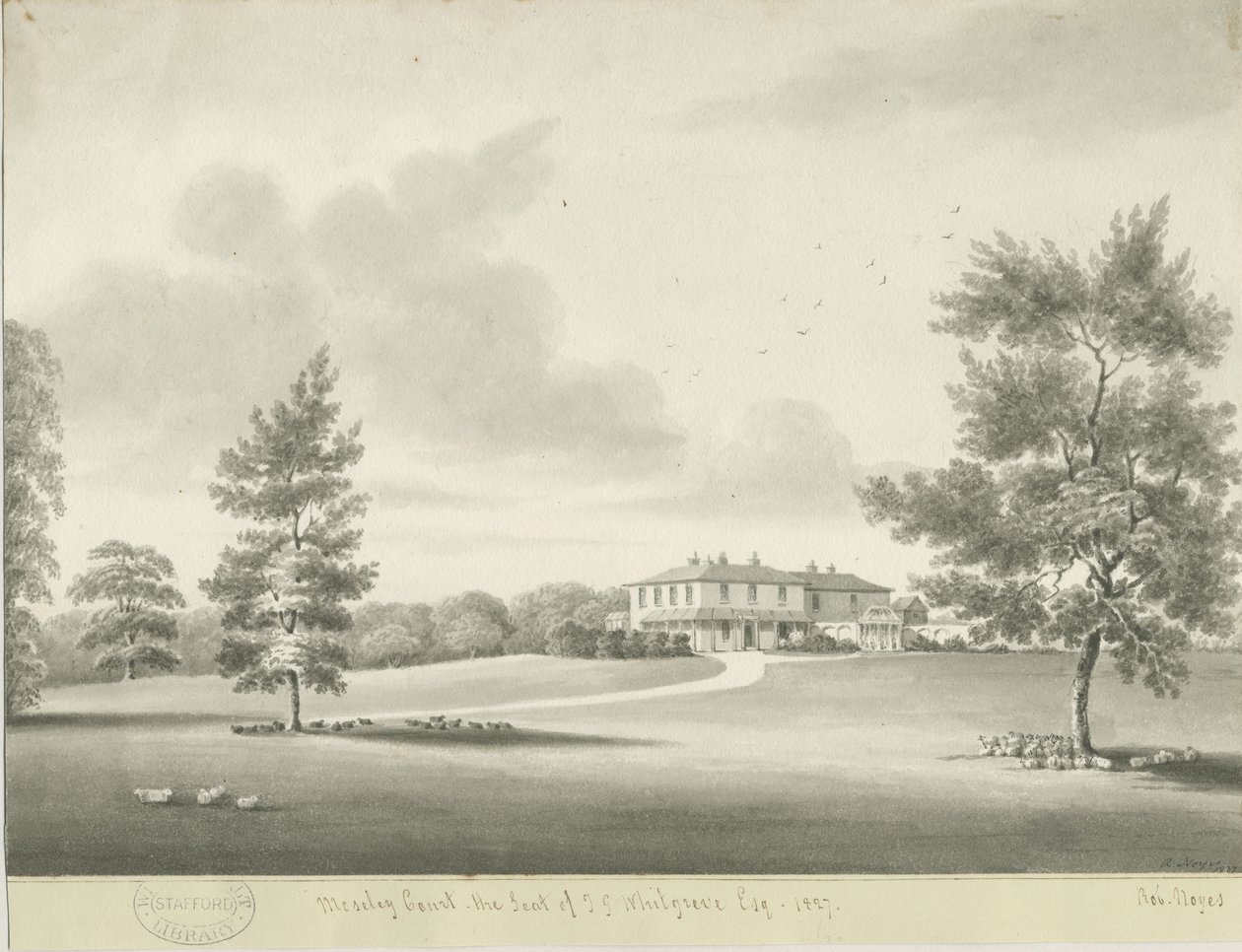 Moseley Court: sepiatvättteckning, 1837 av Robert Noyes