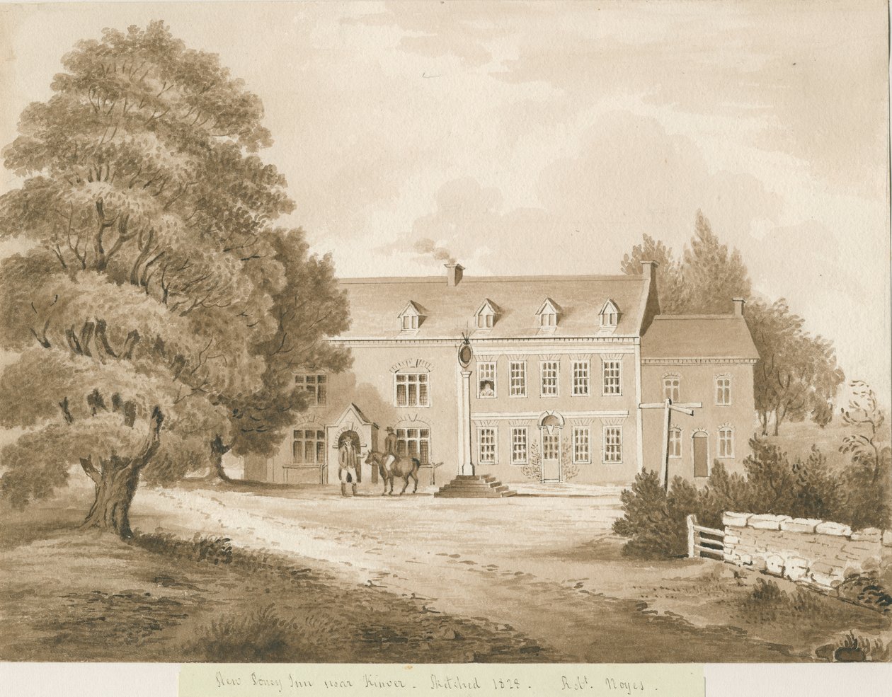 Stourton - "Stew Poney Inn near Kinver": sepiatvättteckning, 1828 av Robert Noyes