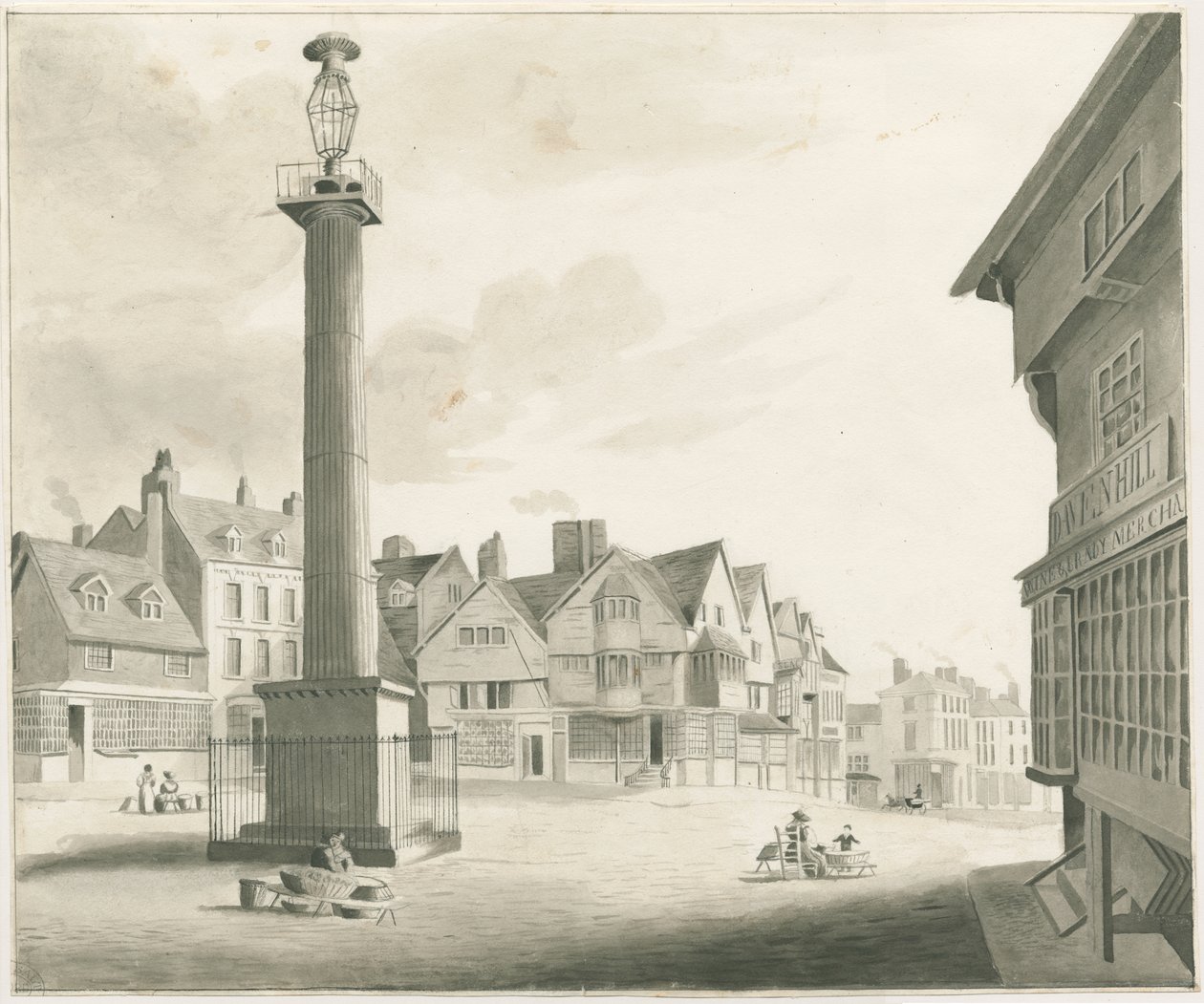 Wolverhampton - Market Place: sepiateckning och [mitten av 1800-talet] (teckning) av Robert Noyes