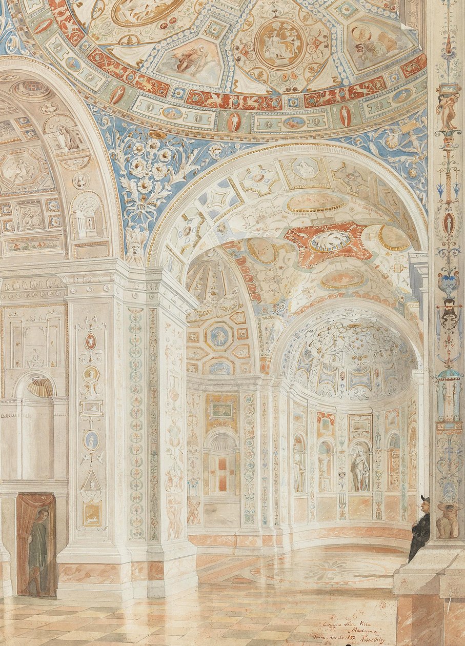 Interiör av Villa Madama med dekorationer av Giulio Romano och Baldassare Peruzzi, 1897. av Robert Oerley