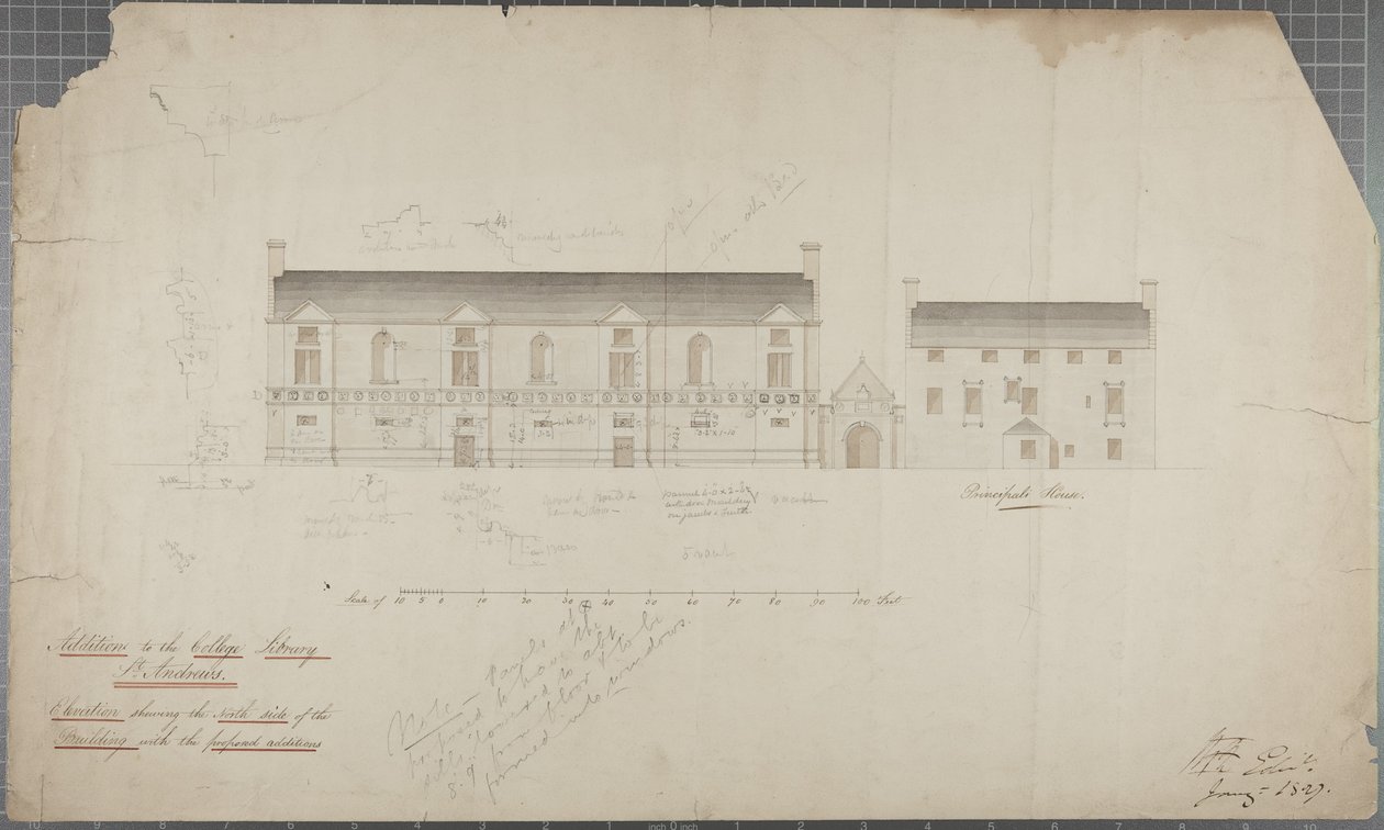 Arkitektritning av universitetsbiblioteket, 1827 (penna & wc på papper) av Robert Payton Reid