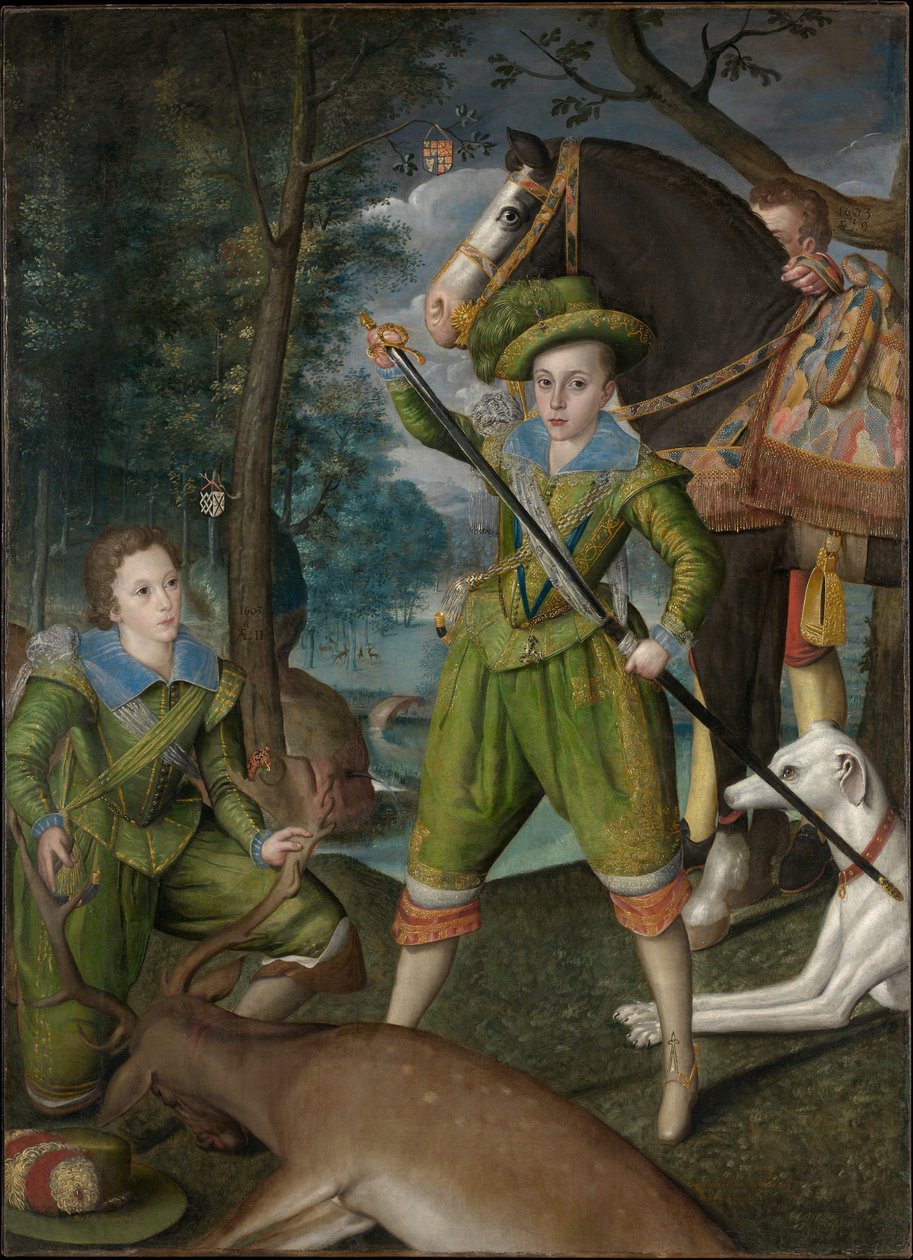 Henry Frederick (1594–1612), prins av Wales, med Sir John Harington (1592–1614), på jaktfältet av Robert Peake the elder