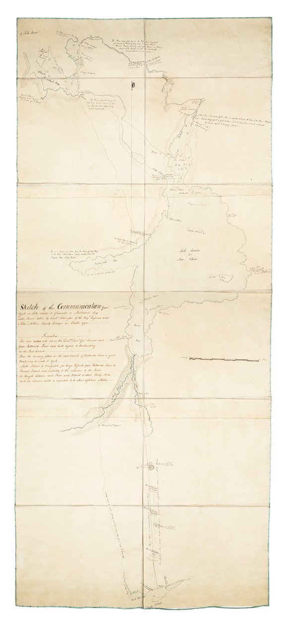 Skiss över kommunikationen från York vid Ontariosjön till Glouscester [sic] eller Machidash Bay vid Huronsjön, utförd av löjtnant Pilkington från Roy.l Engineers och Alex.r Aitken Deputy Surveyor i oktober 1793. av Robert Pilkington