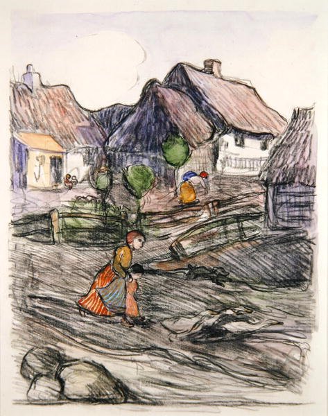 Goose Girl, Polen (gouache och kol på papper) av Robert Polhill Bevan