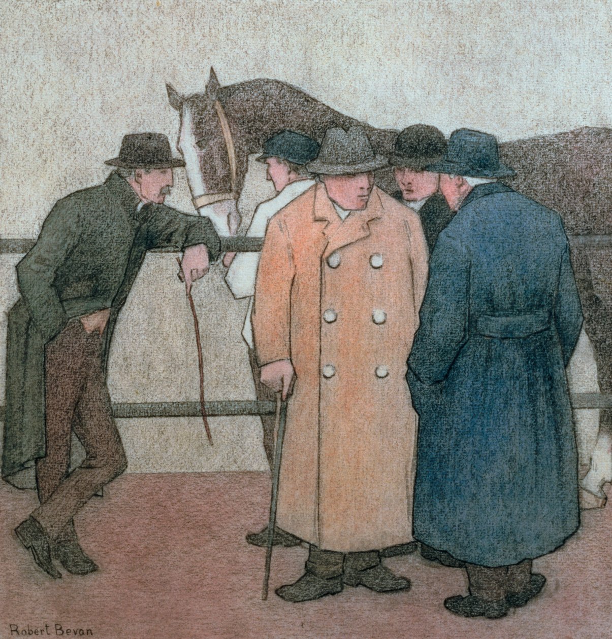 Hästhandlarna (krita på papper) av Robert Polhill Bevan