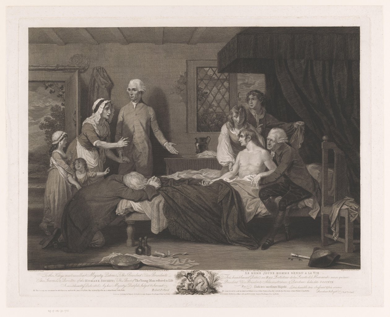 Drunknande man återfår medvetandet i sin säng The Young Man restored to Life / Le meme Jeune-Homme rendu a la Vie (titel på objektet) av Robert Pollard (I)