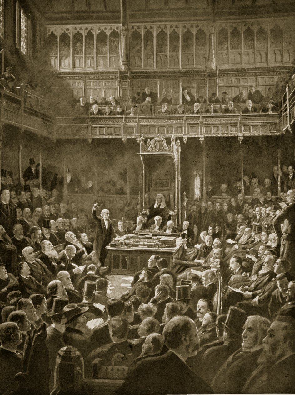 Gladstone presenterar Home-Rule Bill, februari 1893 av Robert Ponsonby Staples