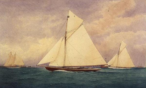 Racingbåten "Niagara" i Solent, Hurst Point bortom av Robert Pritchett