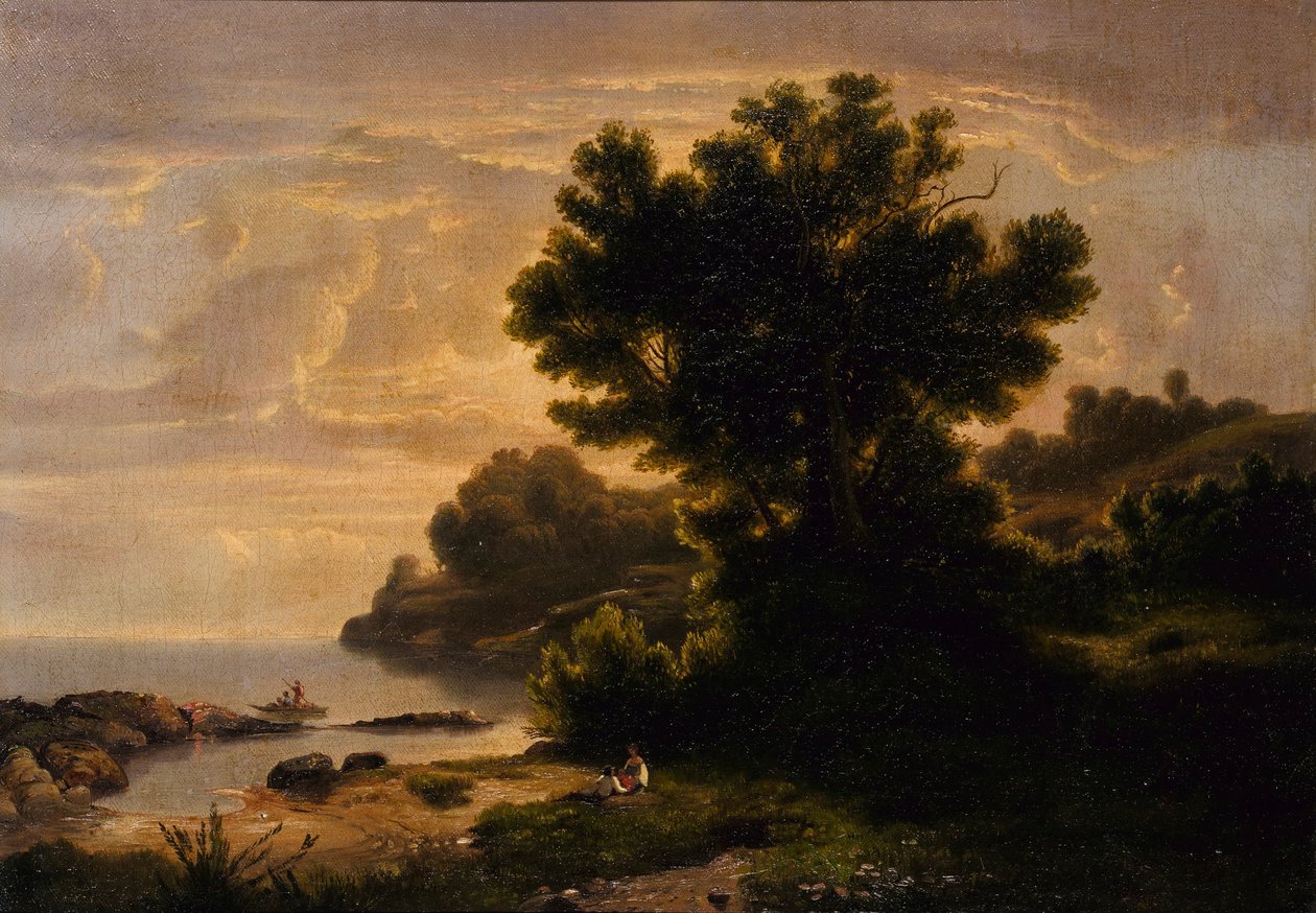 Landskap med familj vid sjö av Robert S. Duncanson