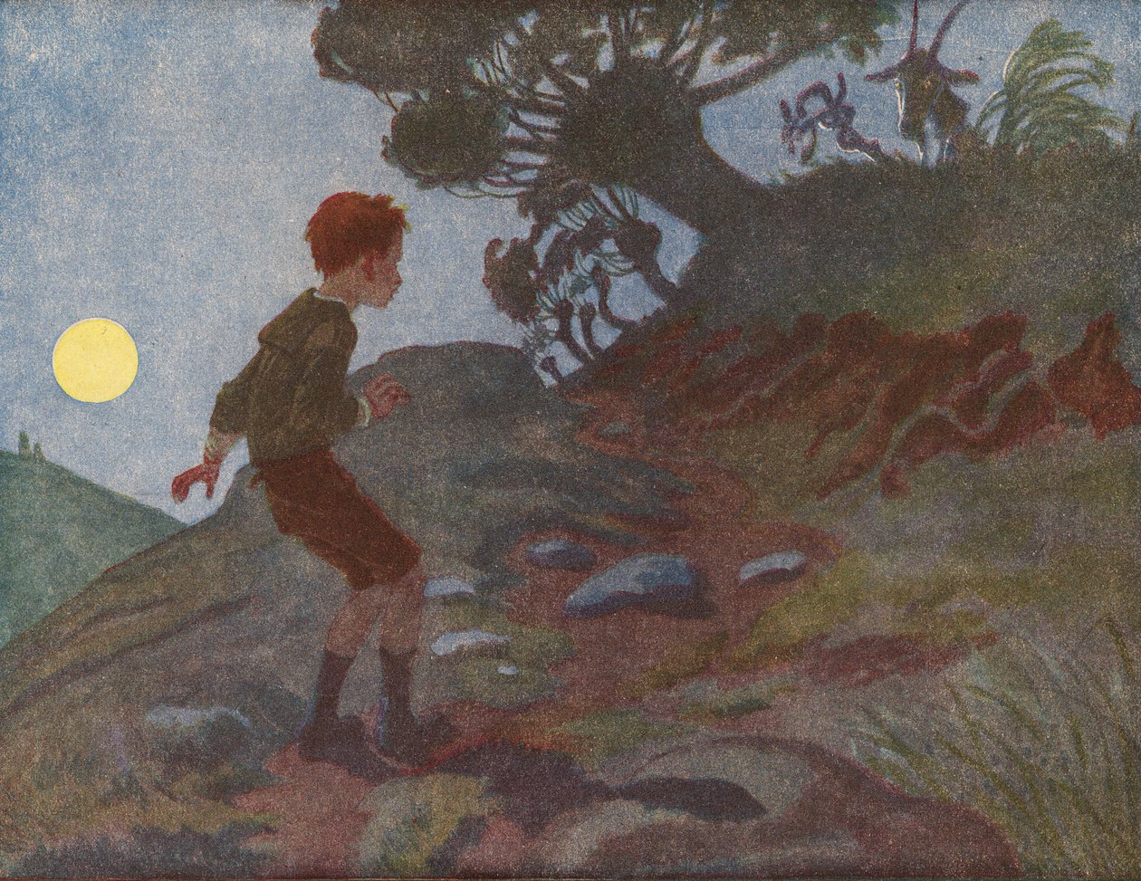 En pojke som är rädd för mörkret (färglitografi) av Robert Salles