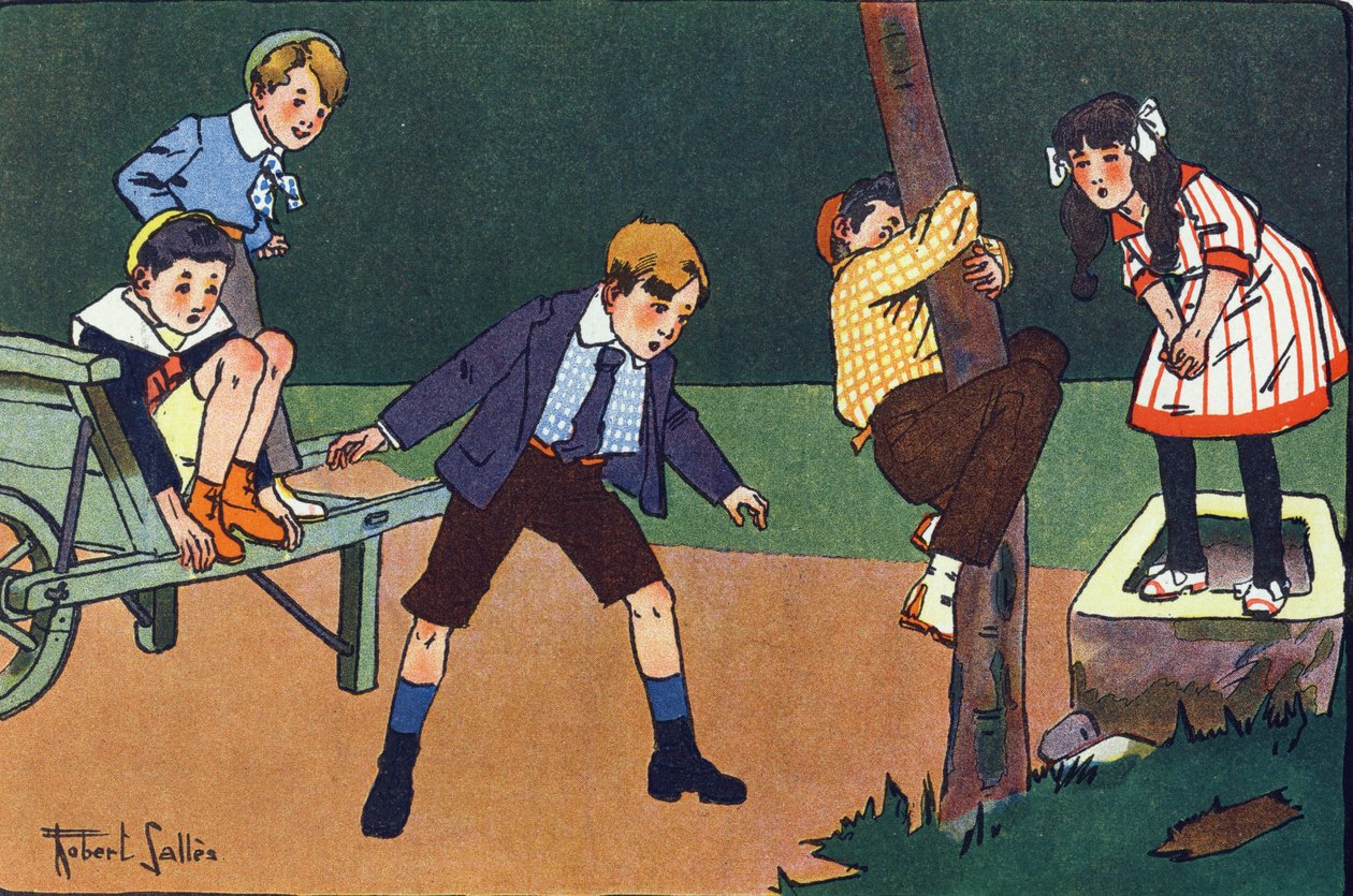 En kattabborre. Gravering i "" Vad spelar vi? ”” av E. Weber med akvarellteckningar av Robert Salles (1871-1929). Librairie Garnier Freres, Paris av Robert Salles