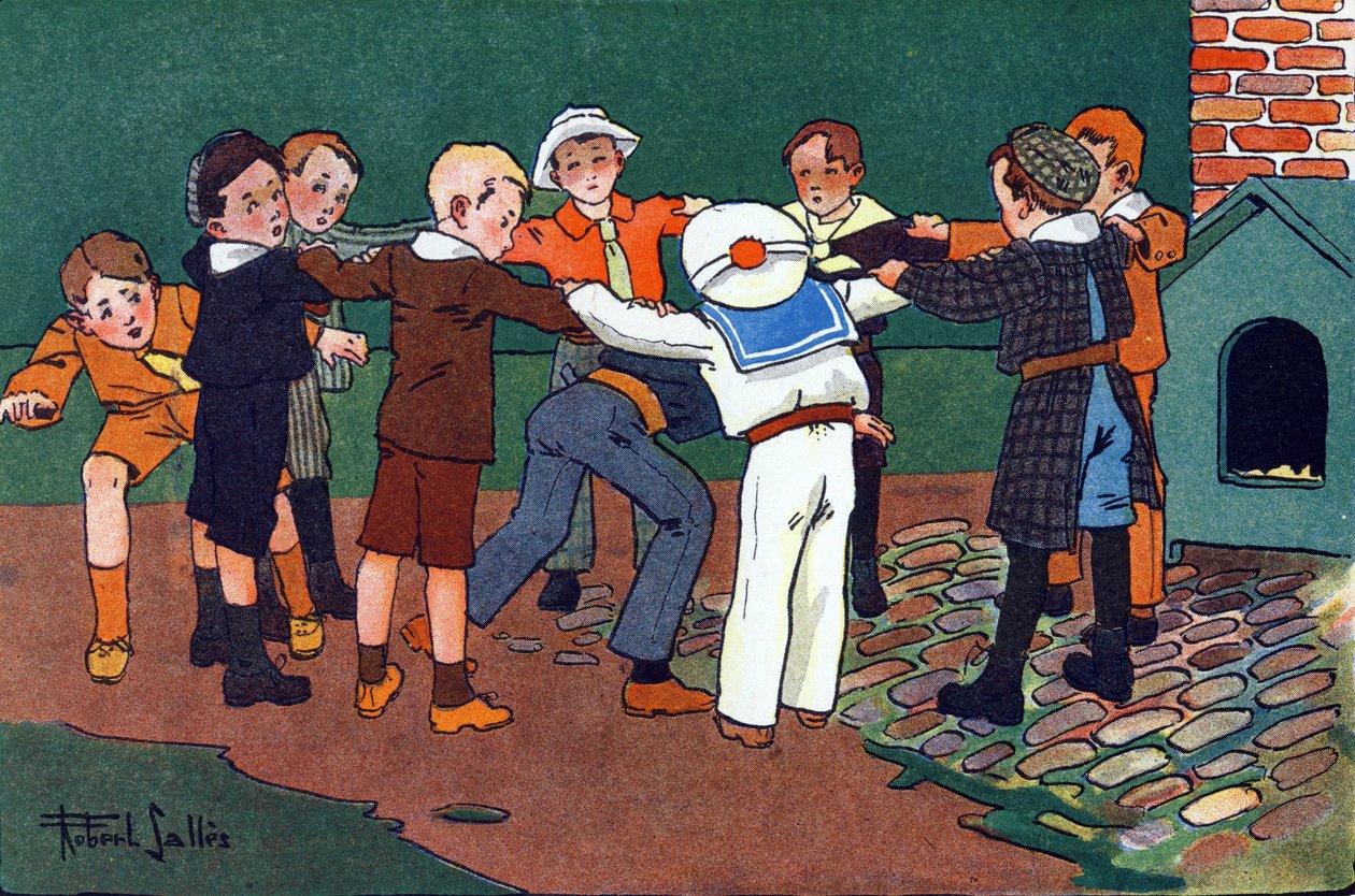 Katt och mus. Gravering i "" Vad spelar vi? ”” av E. Weber med akvarellteckningar av Robert Salles (1871-1929). Librairie Garnier Freres, Paris av Robert Salles