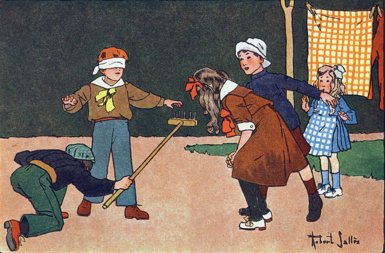 Colin maillard (colin-maillard). Gravering i "" Vad spelar vi? ”” av E. Weber med akvarellteckningar av Robert Salles (1871-1929). Librairie Garnier Freres, Paris av Robert Salles