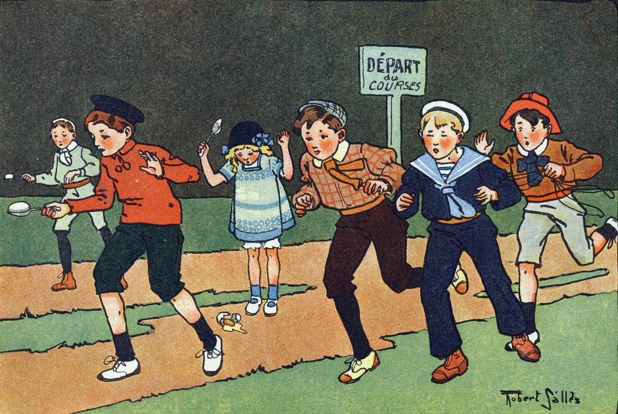 Äggloppet. Gravering i "" Vad spelar vi? ”” av E. Weber med akvarellteckningar av Robert Salles (1871-1929). Librairie Garnier Freres, Paris av Robert Salles