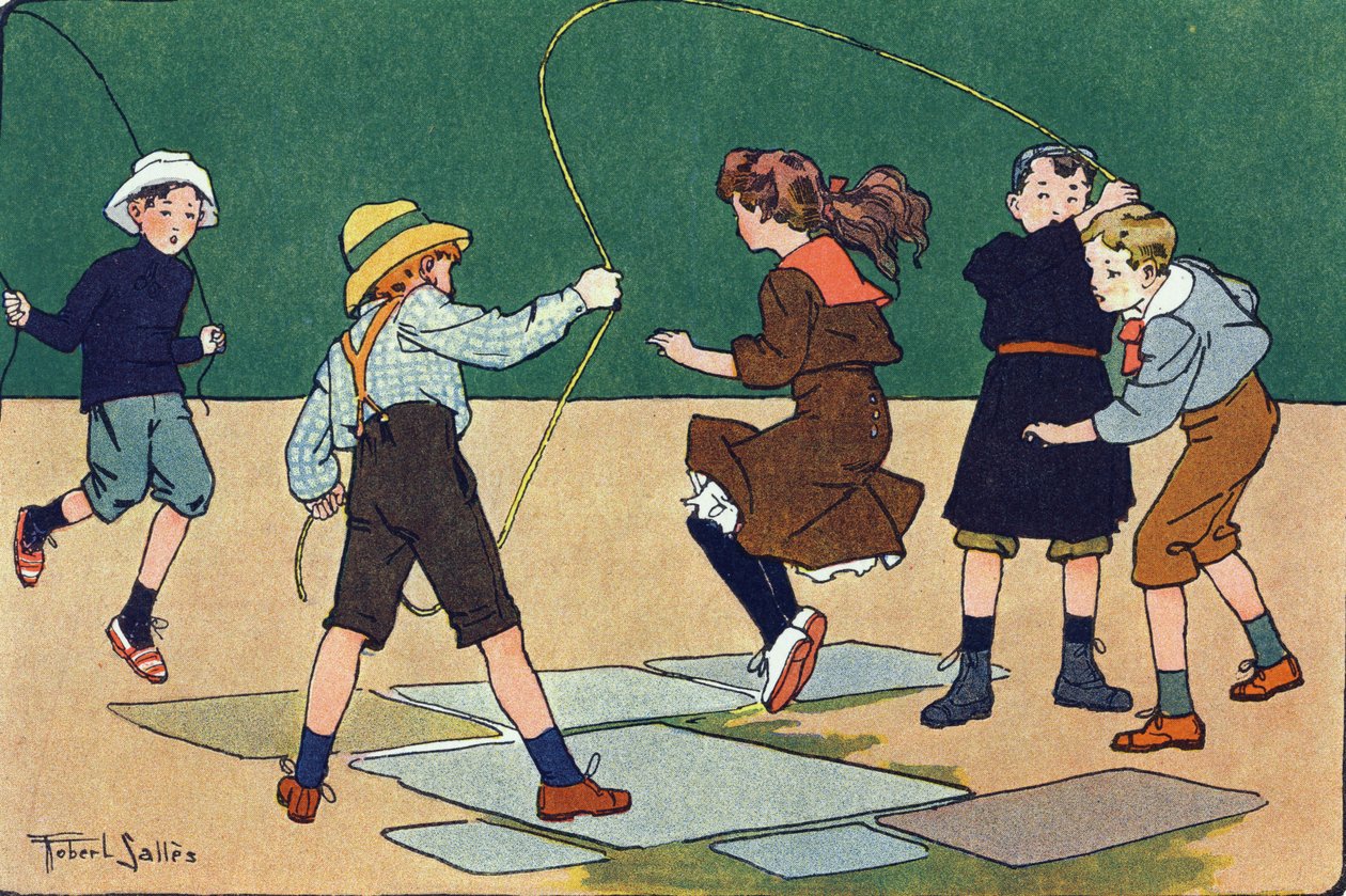 Hoppet har repet. Gravering i "" Vad spelar vi? ”” av E. Weber med akvarellteckningar av Robert Salles (1871-1929). Librairie Garnier Freres, Paris av Robert Salles