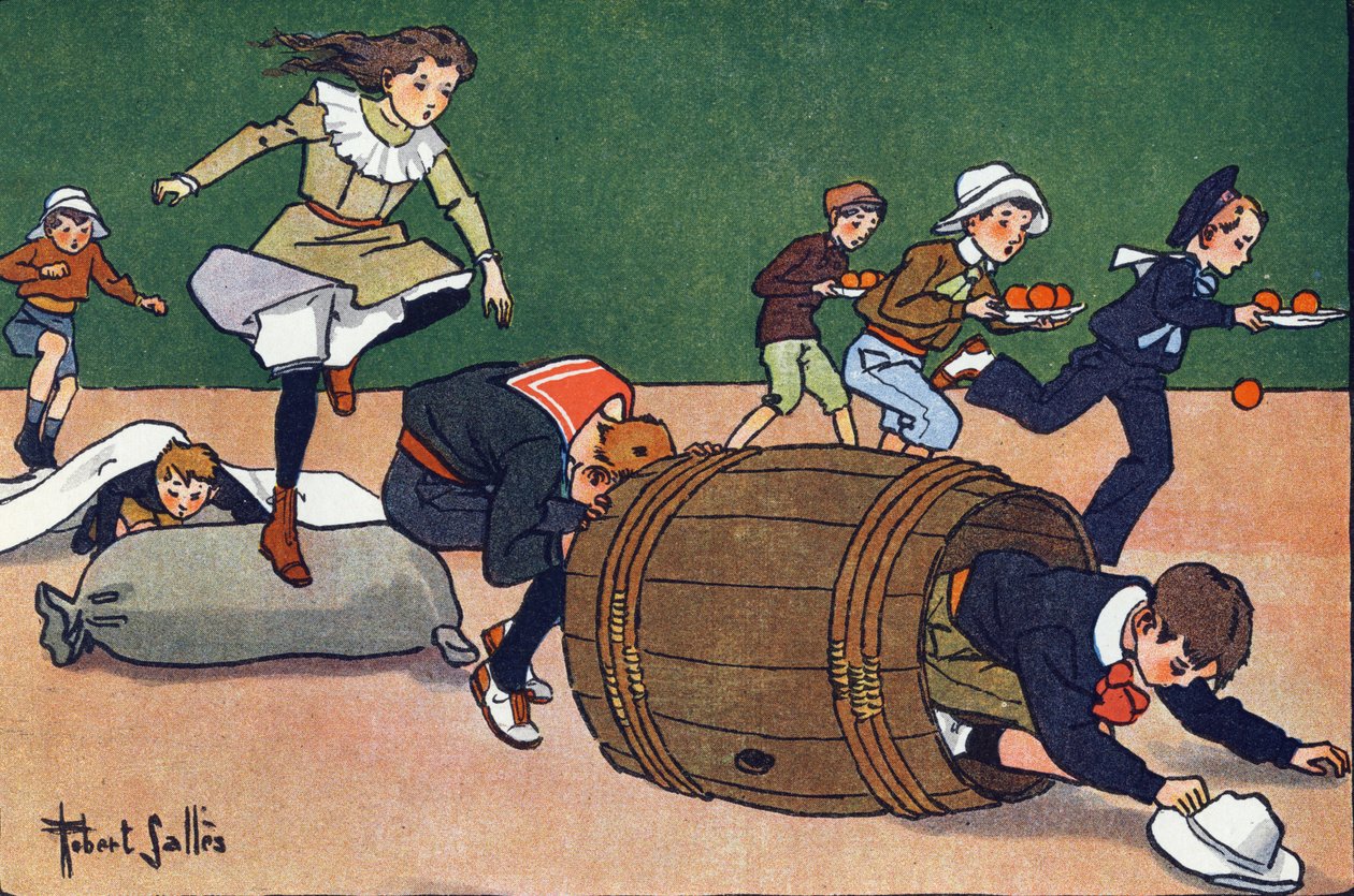 Hinderloppet. Gravering i "" Vad spelar vi? ”” av E. Weber med akvarellteckningar av Robert Salles (1871-1929). Librairie Garnier Freres, Paris av Robert Salles