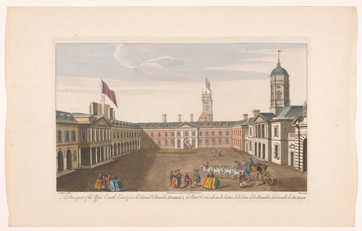 Utsikt över Upper Castle Yard från Dublin Castle En prospekt av Upper Castle Court, från Council Chamber, Dublin (titel på objekt) av Robert Sayer (possibly)