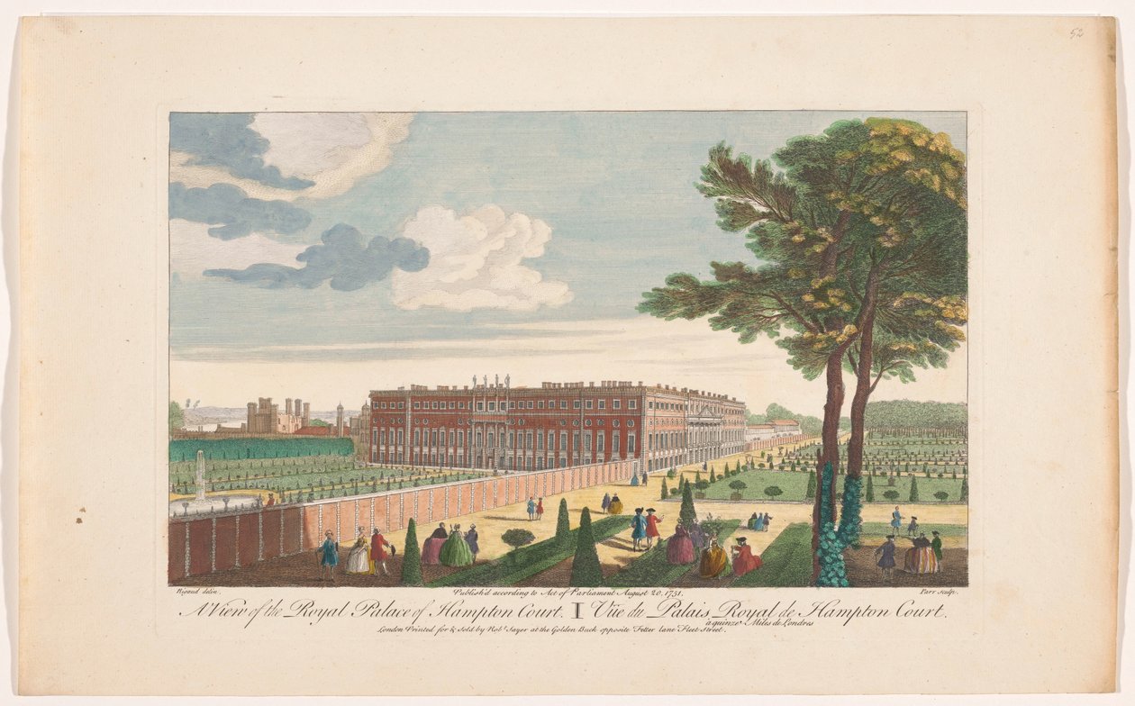 Utsikt över Hampton Court Palace i London Utsikt över det kungliga palatset i Hampton Court (titel på objektet) Londen (serietitel) av Robert Sayer