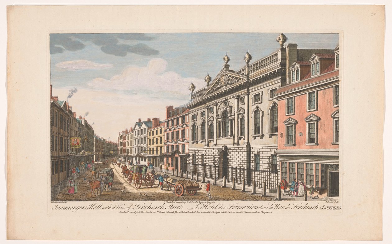 Vy över järnhandlarhallen på Fenchurch Street i London Järnhandlarhall med utsikt över Fenchurch Street (titel på objekt) London (serietitel) av Robert Sayer