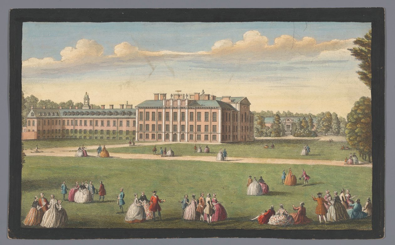 Utsikt över Kensington Palace i London En frontvy av Royal Palace of Kensington (titel på objektet) London (serietitel) av Robert Sayer