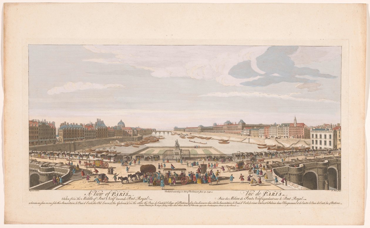Utsikt över Pont Neuf över floden Seine i Paris, med utsikt mot Pont Royal En vy över Paris, tagen från mitten av Pont Neuf mot Pont Royal (...) (titel på objekt) Paris (serietitel) av Robert Sayer