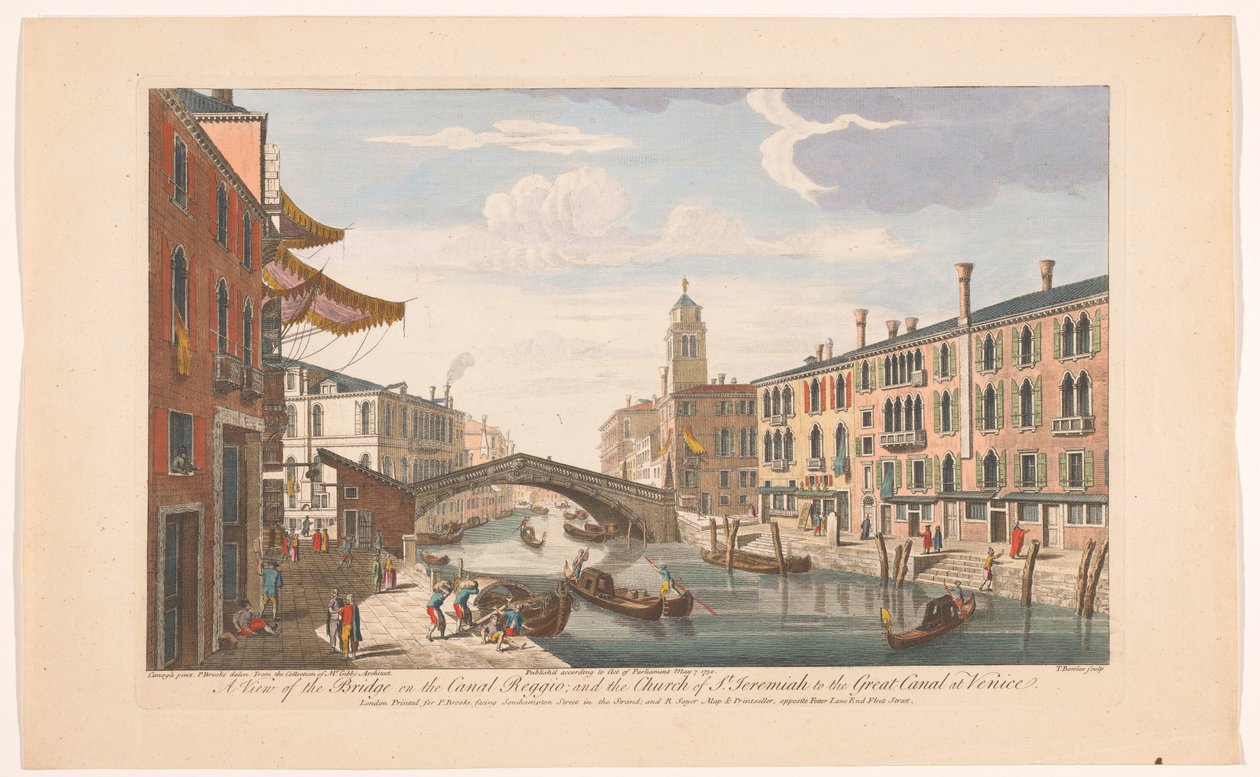 Se över Ponte delle Guglie över Canale di Cannaregio te Venetië En vy av bron på Canal Reggio; och St. Jeremiah-kyrkan till den stora kanalen i Venedig (titel på objektet) Venetië (serietitel) av Robert Sayer