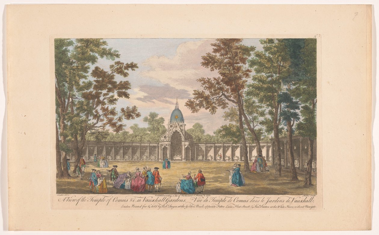 Utsikt över Temple of Comus i Vauxhall Gardens i London Utsikt över Comustemplet &c. i Vauxhall Gardens (titel på objekt) Ranelagh Gardens en Vauxhall Gardens (serietitel) av Robert Sayer