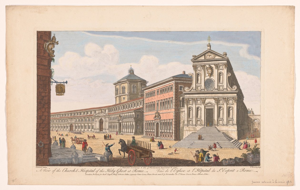 Gezicht op de kerk Santo Spirito i Sassia te Rom En vy av den Helige Andes kyrka och sjukhus i Rom (titel på objektet) Rom (serietitel) av Robert Sayer
