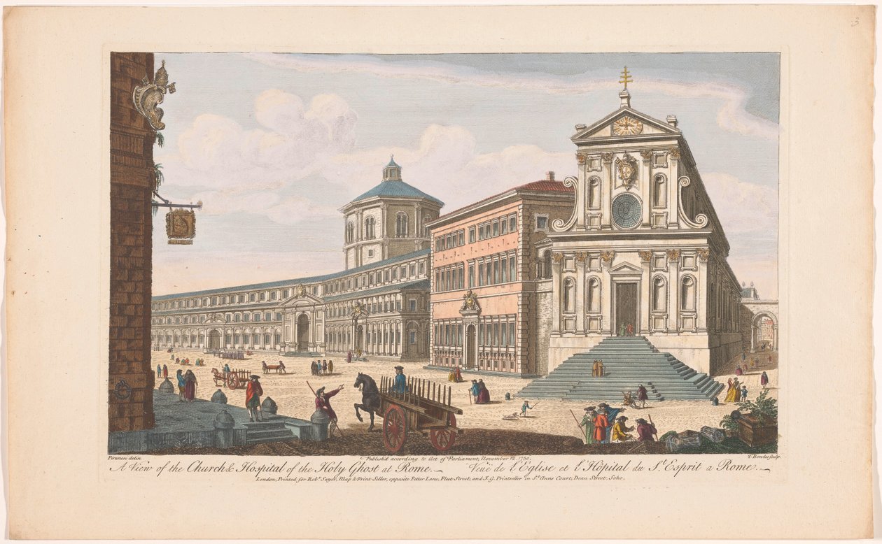 Gezicht op de kerk Santo Spirito i Sassia te Rom En vy av den Helige Andes kyrka och sjukhus i Rom (titel på objektet) Rom (serietitel) av Robert Sayer