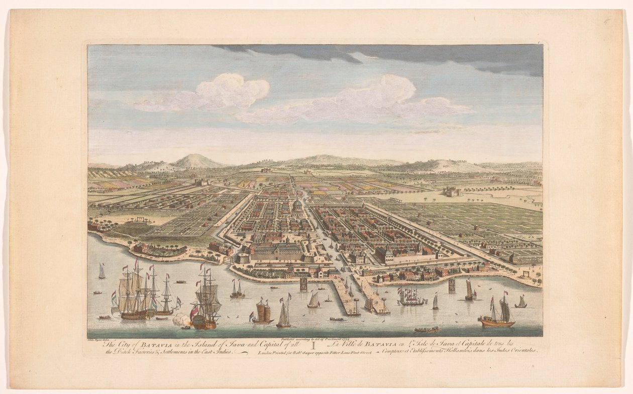 Utsikt över staden Batavia Staden Batavia på ön Java och huvudstad för alla holländska fabriker och bosättningar i Ostindien (titel på objektet) Nederzettingen van de VOC (serietitel) av Robert Sayer