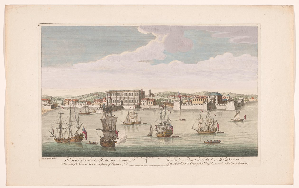 Utsikt över staden Bombay Bombay på Malabarkusten som tillhör East India Company of England (titel på objekt) Settlements of the VOC (serietitel) av Robert Sayer