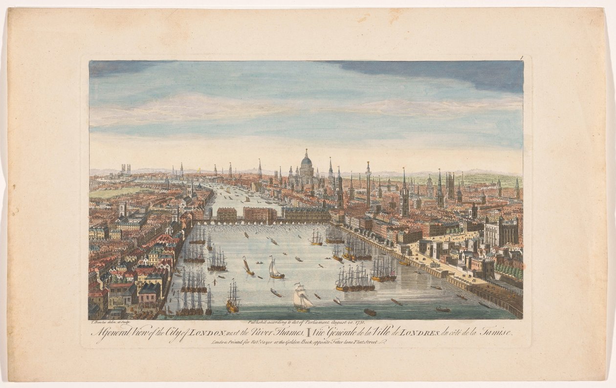 Utsikt över staden London En allmän bild av staden London, bredvid Themsen (titel på objektet) London (serietitel) av Robert Sayer