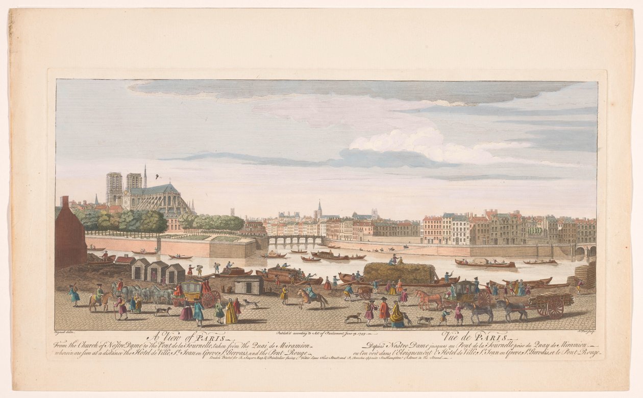 Utsikt över staden Paris sett från Quai de Miramion En vy över Paris, från kyrkan Nostre Dame till Pont de la Tournelle, tagen från Quai de Miramion (...) (titel på objektet) Paris (serietitel) av Robert Sayer