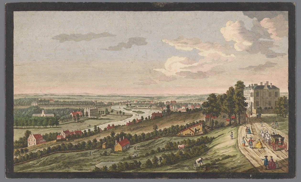 Utsikt över staden Richmond vid Themsen En västlig utsikt över Richmond &c. i Surry, från Star and Garter on the Hill (titel på objekt) Thames (serietitel) av Robert Sayer