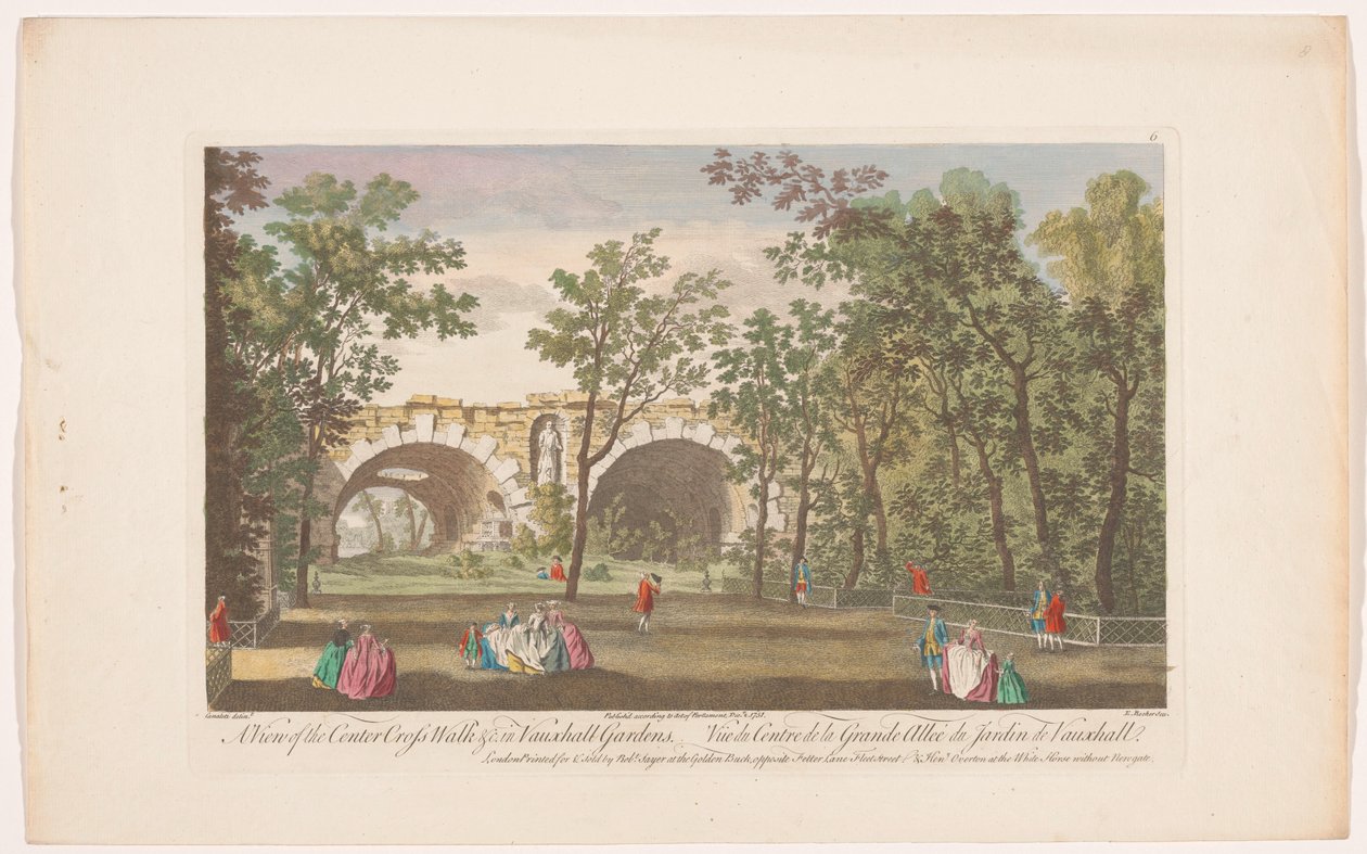 Utsikt över en aveny i Vauxhall Gardens i London Utsikt över mittkorset &c. på Vauxhall Gardens (titel på objekt) Ranelagh Gardens och Vauxhall Gardens (serietitel) av Robert Sayer