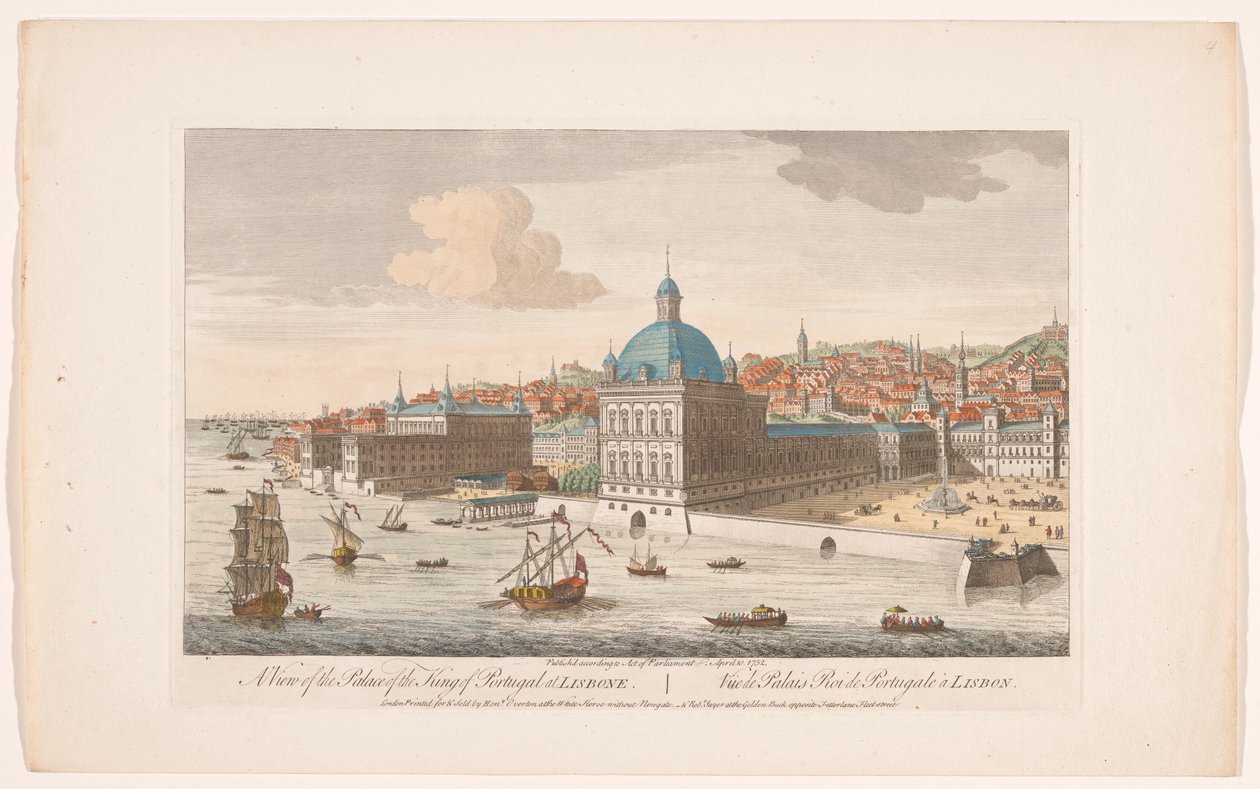 Utsikt över det kungliga palatset i Lissabon Utsikt över kungen av Portugals palats i Lissabon (titel på objektet) Madrid och Lissabon (serietitel) av Robert Sayer