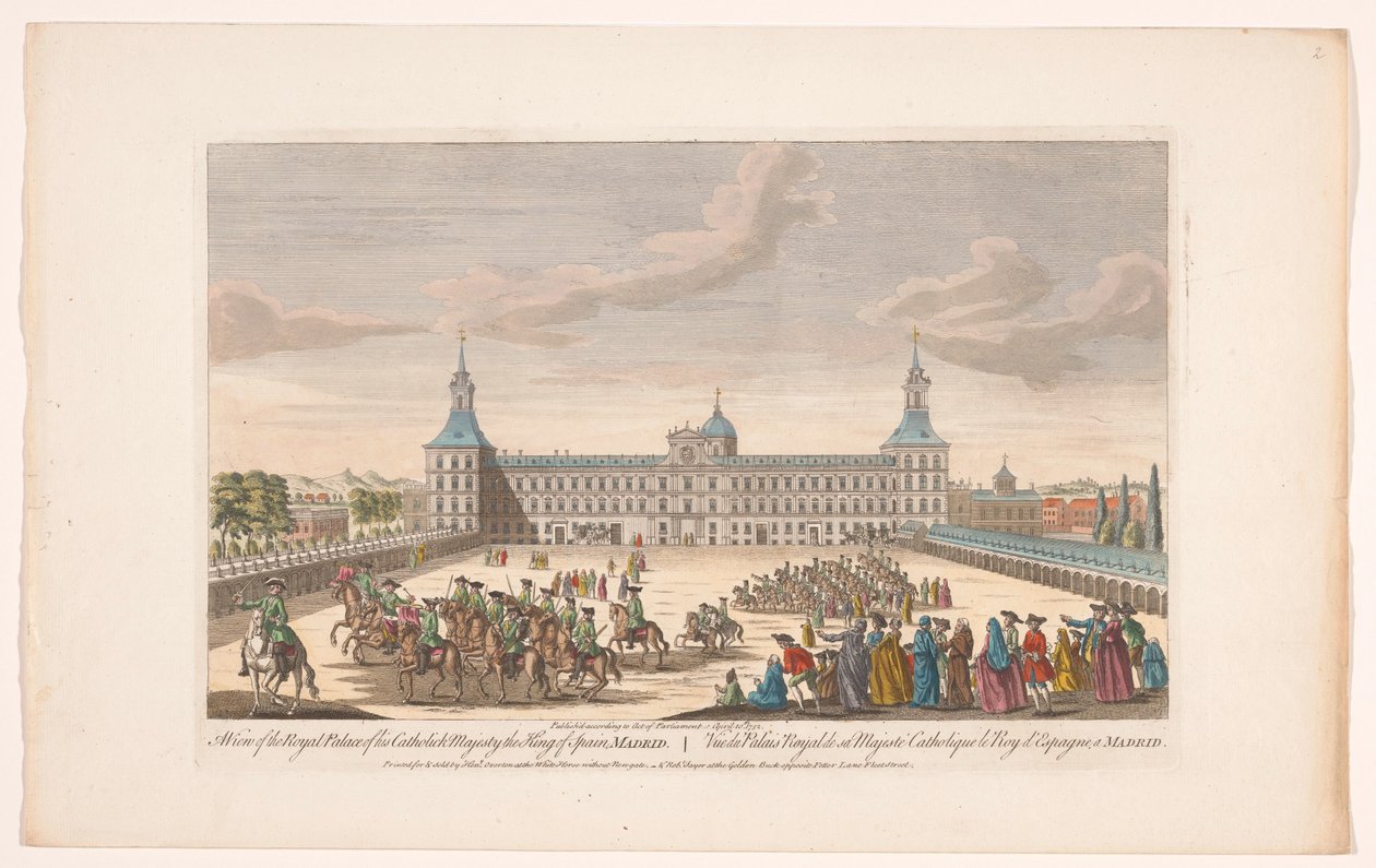 Utsikt över det kungliga palatset i Madrid En utsikt över det kungliga palatset av hans katolikska majestät, kungen av Spanien, Madrid (titel på objektet) Madrid och Lissabon (serietitel) av Robert Sayer