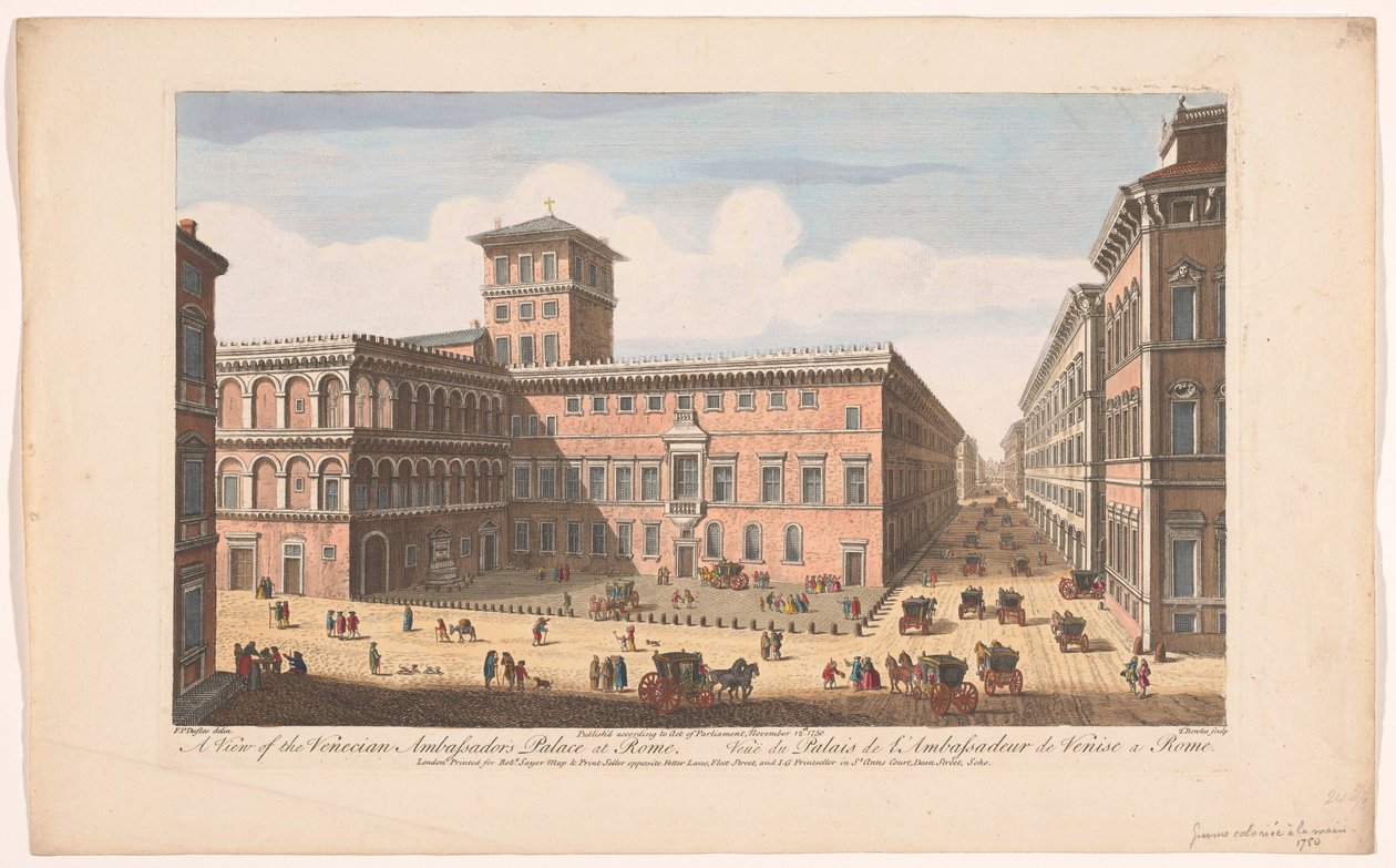 Se på Palazzo Venezia i Rom En vy av det venetianska ambassadörspalatset i Rom (titel på objektet) Rom (serietitel) av Robert Sayer